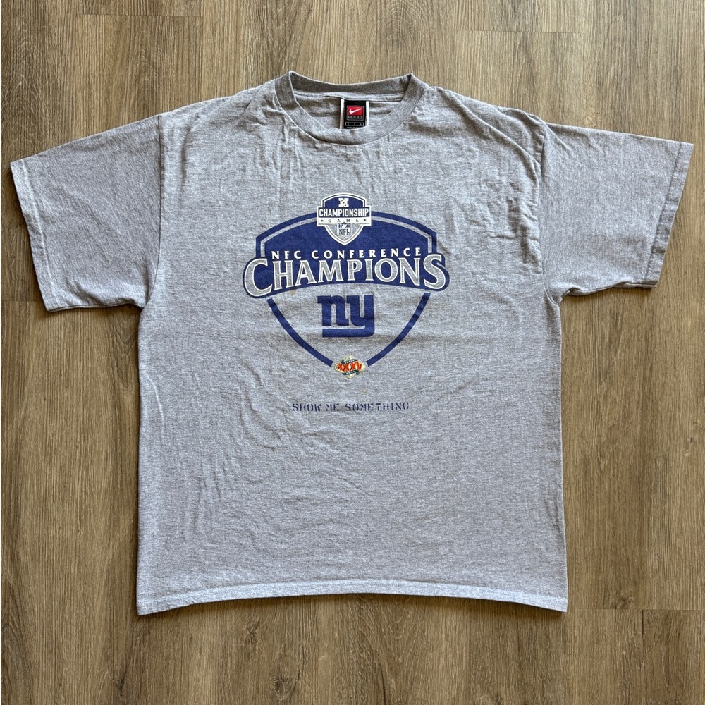 Vintage 90s Nike Swoosh New York Giants NFL Football Superbowl Champions Grey L